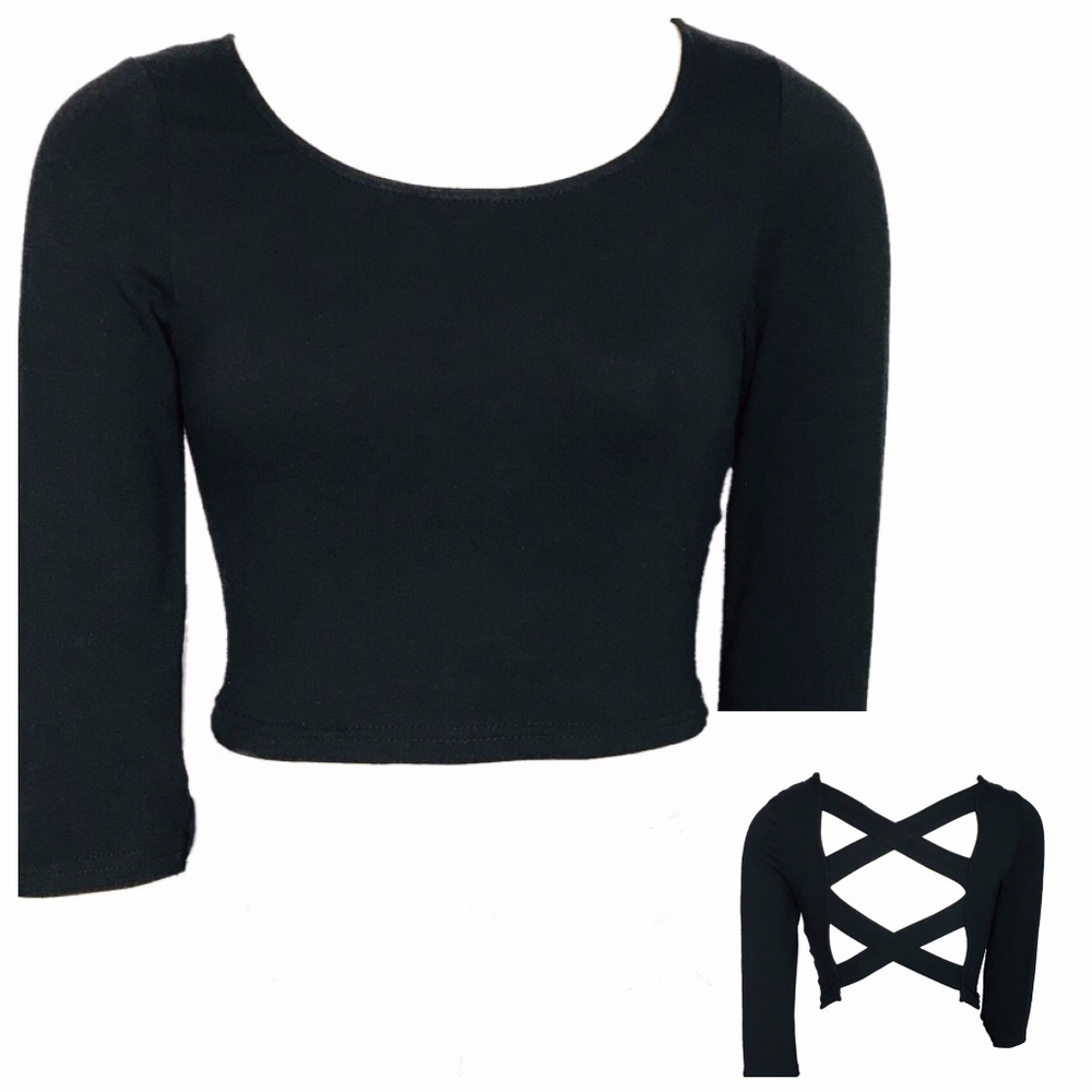 LF Silver Wishes Black ¾ Sleeve Crop Top